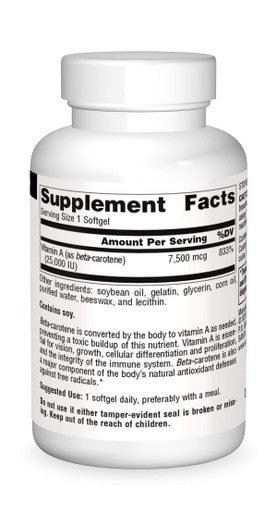 Source s Beta Carotene 25000 iu Antioxidant Protection - Converted By Body To Vitamin A - 100 Softgels