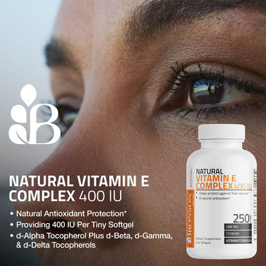 Bronson Natural Vitamin E Complex 400 I.U. Supplement (D-Alpha Tocopherol Plus D-Beta, D-Gamma, & D-Delta Tocopherols), Natural Antioxidant, 250 Softgels