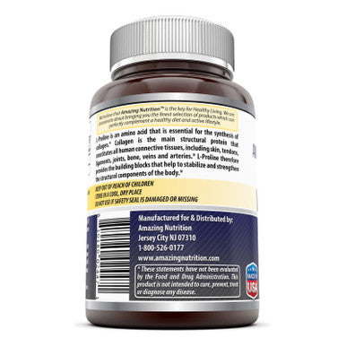 Amazing Formulas L-Proline 500Mg 120 Capsules - Promotes Healthy Joints, Bones And Connective Tissue - Assists With Collagen Production