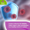 Lindens Vitamin D3 High-Potency 3000IU Capsules - 120 Pack - for Bones, Teeth, Immune System - 1500% NRV - UK Manufacturer, Letterbox Friendly