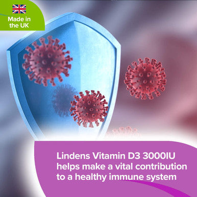 Lindens Vitamin D3 High-Potency 3000IU Capsules - 120 Pack - for Bones, Teeth, Immune System - 1500% NRV - UK Manufacturer, Letterbox Friendly