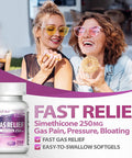 HealthA2Z Gas Relief Simethicone 250mg Fast Acting Gas Relief Bloating Pressure Discomfort