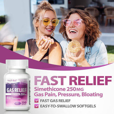 HealthA2Z Gas Relief Simethicone 250mg Fast Acting Gas Relief Bloating Pressure Discomfort