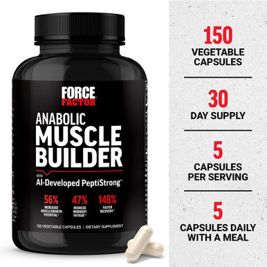 Force Factor Anabolic Muscle Builder Muscle Building Support Supplements for Men Supports Muscle Strength and Recovery Reduces Fatigue with AI-Developed PeptiStrong 150 Capsules