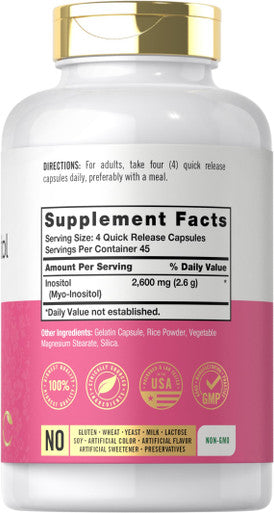 Carlyle Myo-Inositol 2600Mg | 180 Capsules | Extra Strength Supplement | Non-Gmo, Gluten Free