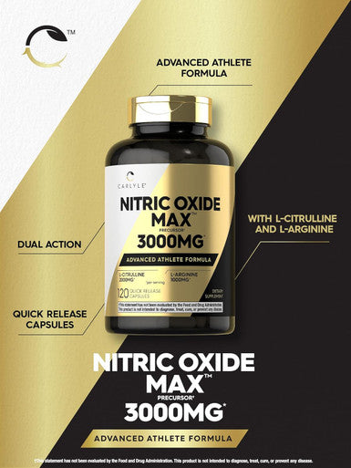 Carlyle Nitric Oxide Supplement 3000mg | 120 Capsules | Pre Workout with L-Arginine & L-Citrulline | Non-GMO Gluten