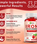 Iron Supplement For Women, Vegan Iron Gummies Gummy 65Mg And 250Mg Vitamin C With Vitamin A, B-Complex, Zinc & Folate For Iron Deficiency, Anemia, Energy Boost, Promote Sleep, Non-Gmo