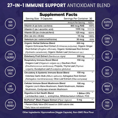 27 In 1 Immune Support Supplement Antioxidant Immune Boosters For Adults 90 Immune Defense Capsules 1000Mg Vitamin C 5000 Iu D3 Elderberry Zinc 1 Billion Cfu Probiotics & More (2 Pack)
