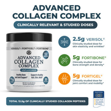 Left Coast Performance Advanced Collagen Complex Powder VERISOL FORTIBONE & FORTIGEL for Hair Skin Bone & Joint Support Clinically Studied Ingredients Grass-Fed Hydrolyzed Collagen Peptides 30 Servings