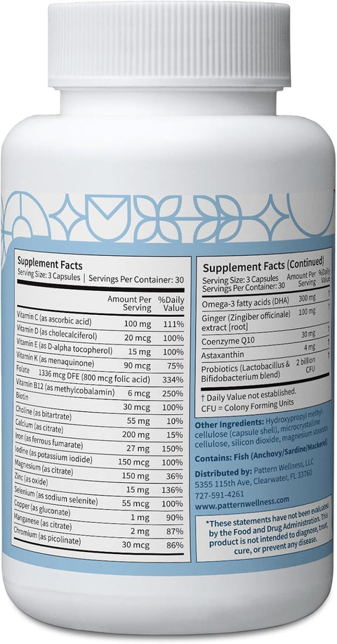 Pattern Wellness Prenatal Complex For Women Prenatal Vitamin With Dha Folate Iron Probiotics & Biotin Support From Preconception To Postpartum - 90 Capsules