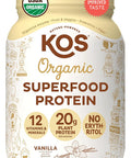 Kos Vegan Protein Powder Erythritol Free Vanilla Usda Organic - Pea Protein Blend Plant Based Superfood Rich In Vitamins & Minerals - Keto Dairy Free - Meal Replacement For Women & Men 28 Servings