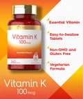 Carlyle Vitamin K 100 Mcg | 240 Tablets | Vegetarian, Non-Gmo, Gluten Free | Vitamin K Supplement