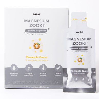 Zooki 1500mg Liposomal Magnesium Bis-Glycinate Liquid Sachets 200mg Elemental Magnesium | 4x Higher Absorption | Sleep Stress Muscle Function Cramps Heart Health (Pineapple Guava flavour 30x15ml)