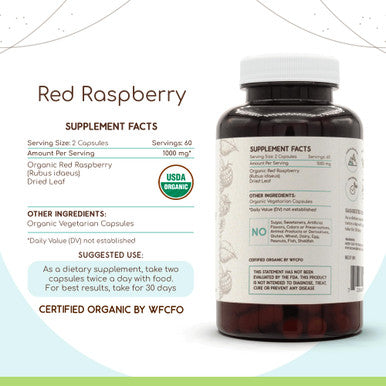 Red Raspberry Usda Organic 120 Capsules | Natural Herbal Supplement | Certified Organic Vegetarian Capsules And Organic Red Raspb