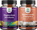 Bundle of Magnesium Glycinate Capsules Mineral and Nootropic Brain Focus Mushroom - Immune Support Bone Health Mood Support - 10X Mushroom Blend for Sugar Balance and Mental Focus