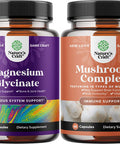 Bundle of Magnesium Glycinate Capsules Mineral and Nootropic Brain Focus Mushroom - Immune Support Bone Health Mood Support - 10X Mushroom Blend for Sugar Balance and Mental Focus