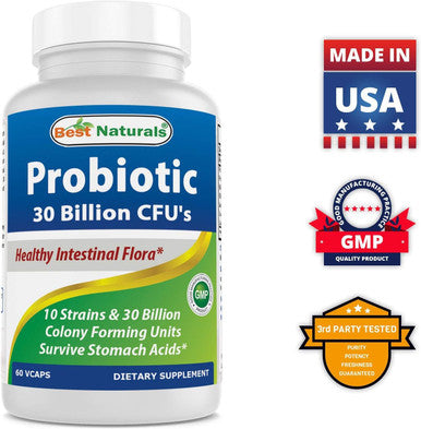 Best Naturals Probiotic 10 Strains & 30 Billion Cfu Intestinal Flora 60 Veggie Capsules (60 Count (Pack Of 1))