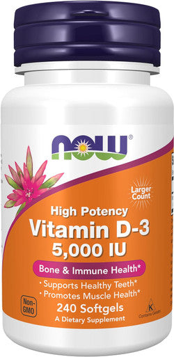 NOW Supplements, Vitamin D-3 5,000 IU, High Potency, Structural Support 240 Softgels