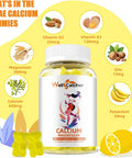 Calcium Magnesium Zinc Gummies For Adults Kids With Potassium Vitamin D3 K2 Sugar Chewable Vegan, Algae Calcium Supplements For Women Men Support Plus Bone Strength Lemon Flavor 120 Counts
