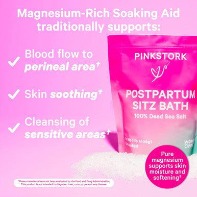 Pink Stork Postpartum Sitz Bath Soak: Dead Sea Salt for Perineal Care & Cleansing Postpartum Recovery Labor and Delivery Essentials Women-Owned Unscented 16 oz