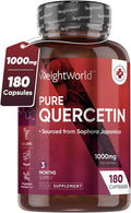 Weightworld Pure Quercetin 1000mg - 180 Vegan Quercetin Powder Capsules - High Strength Quercetin Supplement - 2 Quercetin Capsules Per Serving - High Absorption & Effectiveness - Natural Immunity Supplement