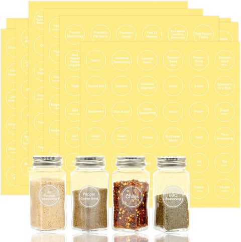 Spice Labels, 432Pcs Spice Labels Stickers 1.4in Waterproof Adhesive Round Preprinted Spice with Blank Label Black Tear Resistant Sticker for Kitchen Jars Caps Food Containers Spice Organizers