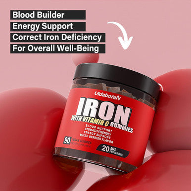 Sugar Iron Gummies For Women Men & Kids-Iron Supplement 20Mg With Vitamin C For Iron Deficiency, No Rust Taste, Gentle Iron For Stomach, Mixed Berries Flavor, 90 Vegan Gummies.
