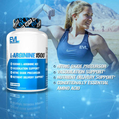 Evlution Nitric Oxide Booster L-Arginine Supplement - High Potency Nitric Oxide Supplement with 1500mg of L Arginine for Enhanced Energy Muscle Growth and Vascularity Nutrition NO Booster
