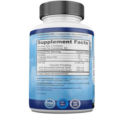 American Standard Supplements Triple Strength Omega-3 Fish Oil Ultra-Potent Non-GMO Omega-3 Supplement 2,000mg Fish Oil, 800mg EPA, 600mg for Improved Heart, Joint, Skin Health 120 Softgels