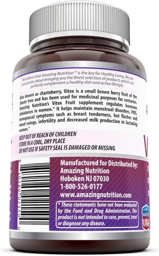 Amazing Nutrition Formulas Vitex Fruit 400mg 250 Capsules Supplement | Non-GMO | Gluten | Made in USA