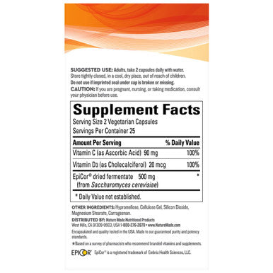 Nature Made Wellblends Immune & Respiratory Epicor Postbiotic Vitamin C Vitamin D3 Advanced Immune Support Supplement 50 Vegetarian Capsules