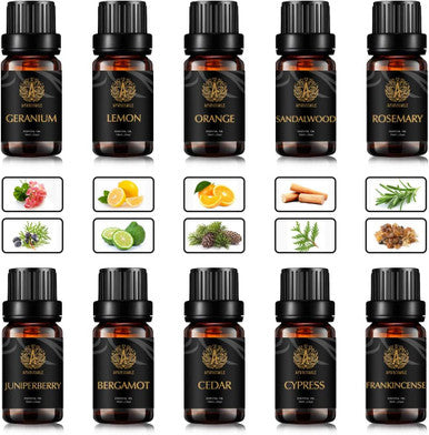 Aromatherapy Lemon Essential Oil Set for Diffuser, 100% Pure Orange Essential Oil Kit for Humidifier, 10x10ml Therapeutic Grade Essential Oils Set-Juniper Berry, Cedar, Cypress, Geranium,Rosemary Oil