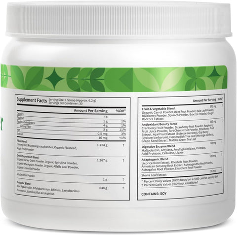 Pattern Wellness Greens Powder Superfood - Complete With Antioxidant Digestive Enzyme Fiber Probiotic & Adaptogen Blends - Gut Digestion & Immune System - 30 Servings - 9.0 Oz (Orange Flavor)