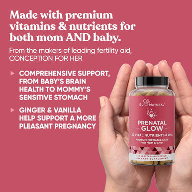 Eu Natural Glow Prenatal Vitamins for Women 3-Pack Bundle 20-in-1 for Healthy Pregnancy and Fetal Development Folic Acid & Vegan DHA For Baby's Growth & A Comfortable Pregnancy 180 Capsules