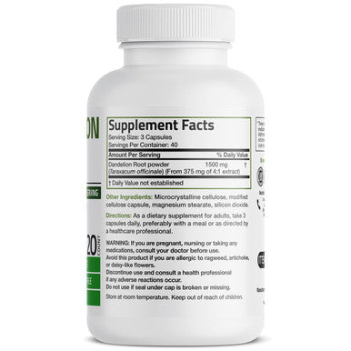 Bronson Dandelion Root 1500 MG High Potency, Supports Overall Good Health & Well-Being, Traditional Diuretic Herb - Non-GMO, 120 Vegetarian Capsules