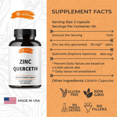 SIRUNES Immune Booster - Immunity Support Multivitamin - Vitamin C And D3, Elderberry, Zinc, Ecea, Ginger, Turmeric - Antioxidant, Energy And Vigor, Brain Boost, Stress Relief (Zinc Quercetin)