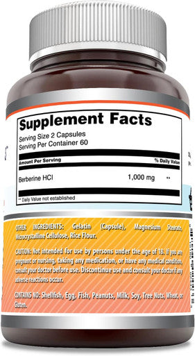Amazing Nutrition Formulas Berberine 1000mg Per Serving 120 Capsules Supplement | Non GMO | Gluten | Made in USA