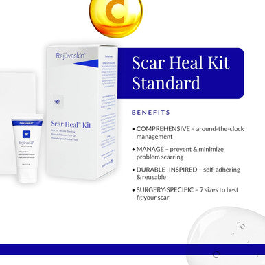 Rejuvaskin Scar Heal Kit For Abdominal Scars, Soften, Flatten, Reduce And Recover, Silicone Sheeting, Rejuvasil Gel & Medical Tape, 1" X 22"