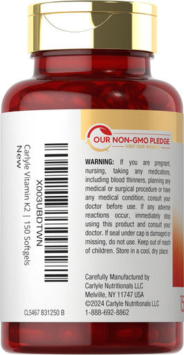 Carlyle Vitamin K2 Mk7 100 Mcg 150 Softgels Non-Gmo, Gluten Supplement