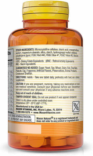 Mason Natural Daily Multiple Vitamins - Vitamins A, C, D3, E, B1, B2, B3, B6, B12, Folate and Calcium for Overall Health, 100 Tablets (Pack of 3)