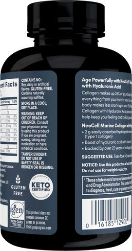 NeoCell Marine Collagen for Radiant and Youthful Skin*, Collagen Types 1 & 3, with Hyaluronic Acid, Paleo Friendly, Gluten-Free, 120 Capsules
