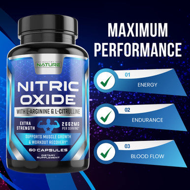Built Nature Nitric Oxide Supplement L Arginine Extra Strength - Citrulline Malate, Aakg, Beta Alanine - Premium Muscle Supporting Nitric Booster For Strength & Energy To Train Harder - 60 Capsules