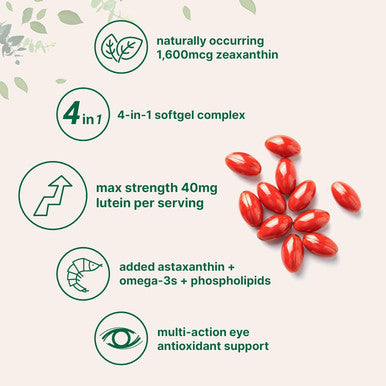 Micro Ingredients Lutein & Zeaxanthin 40mg Softgels 240 Count with Astaxanthin Omega-3s & Phospholipids | Eye + Vision Health Vitamins | Third Party Tested Non-GMO Gluten