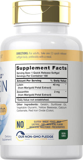Carlyle Lutein and Zeaxanthin Supplement | 40mg | 180 Softgels | Pills for Eyes | Eye Health Vitamins | Visi-Gold | Non-GMO and Gluten