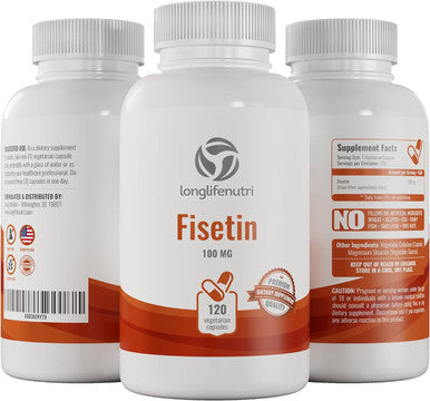 LongLifeNutri Fisetin Supplement 100Mg 120 Vegetarian Capsules | Natural Bioflavonoid Polyphenols | Aging And Longevity Powder Pills | Senolytic Sirtuin Activator | Energy Levels | Rhus Succedanea
