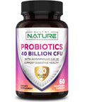 Built Nature Probiotics 40 Billion Cfu - 4 Diverse Strains + Prebiotic - Digestive & Gut Health - Supports Occasional Constipation, Diarrhea, Gas & Bloating - Probiotics For Women & Men - 60 Capsule
