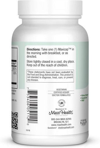 Maxi Health MAG 6 - Magnesium - with Vitamin B6 - Kidney Stones Support - 120 Capsules - Kosher