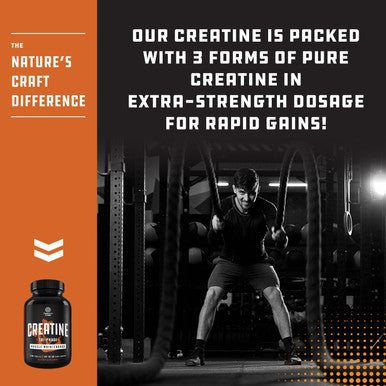 Natures Craft High Strength Tri Phase Creatine Pills - Muscle Mass Gainer and Muscle Recovery Creatine HCL Pyruvate and Creatine Monohydrate Pills-Optimal Muscle Builder Creatine Supplement for Men and Women-240ct