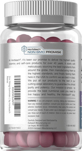 HorbAach Zinc 50Mg 70 Gummies Mixed Berry Flavor Vegan, Non-Gmo And Gluten Formula Zinc Citrate Dietary Supplement