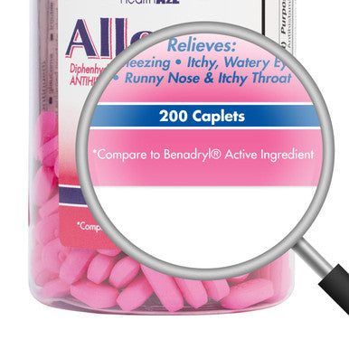 HealthA2Z Allergy Relief | Diphenhydramine HCL 25mg | Antihistamine | Relief from Itchy Throat Sneezing Runny Noses | Indoor & Outdoors Allergies - 200 Caplets